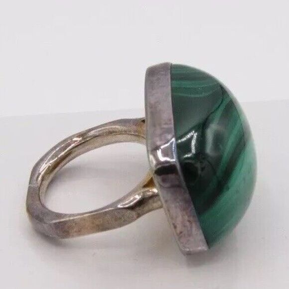 Jay King Large Malachite Cocktail Ring Horizontal Set SS (unpolished) Size 6 - Picture 2 of 3